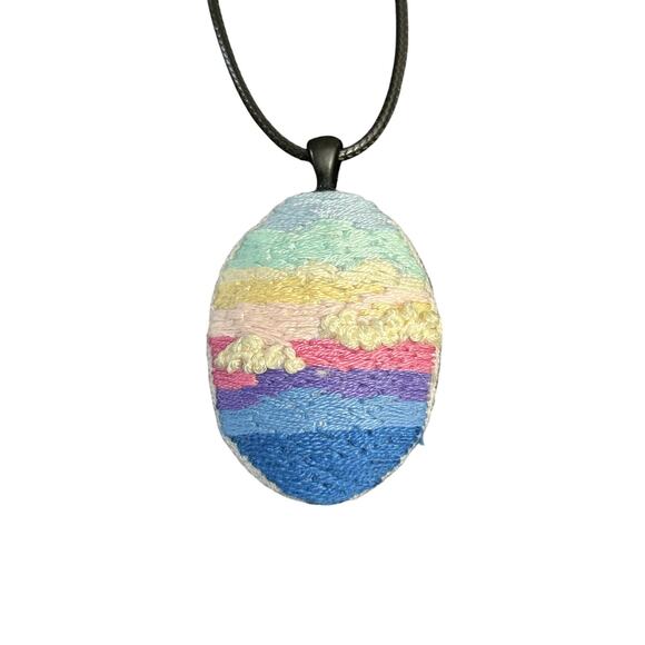 Sunset Embroidery Necklace Handmade Pendant Jewelry - Picture 1 of 3